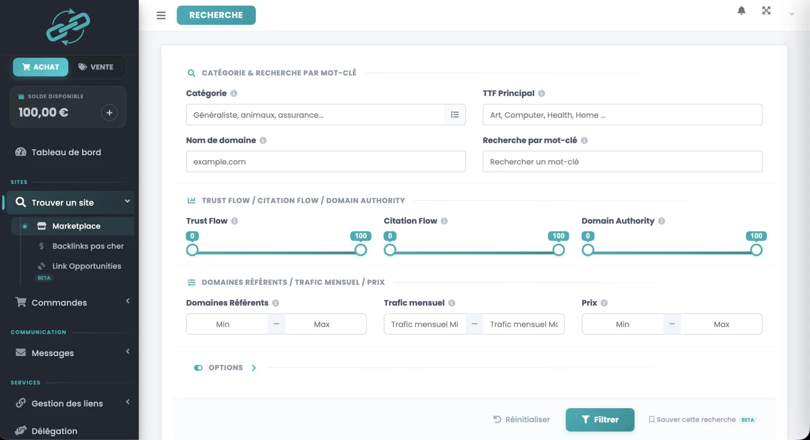 Filtrez et s&eacute;lectionnez des sites