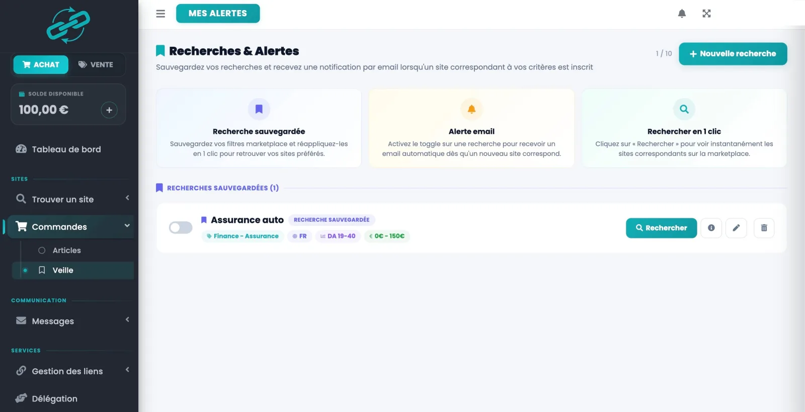 Sauvegardez vos recherches et configurez des alertes