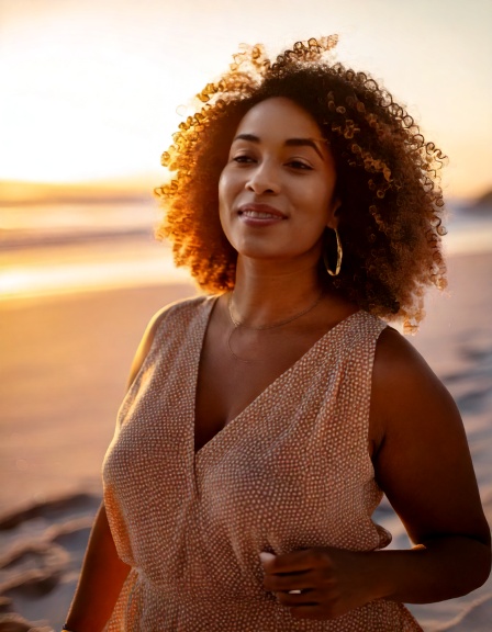 femme métisse à la plage