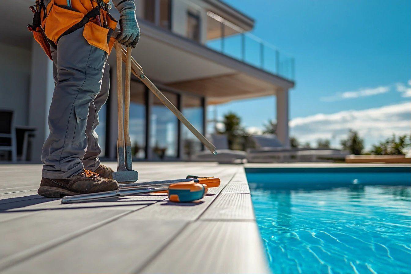 Photo d'une piscine magiline avec un pisciniste