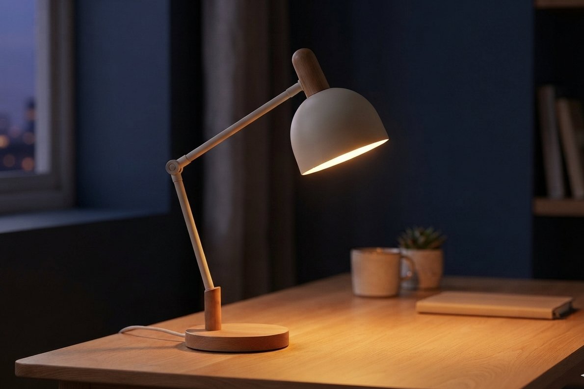 Le soir, une lumière chaude suffit à faire changer la pièce de fonction.