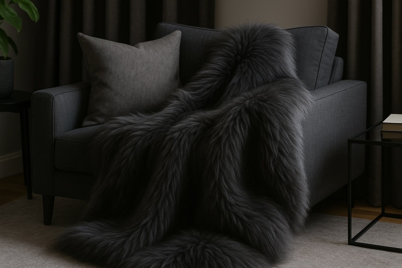 plaid en fourrure sur un canapé chic Plaid fourrure sur canapé