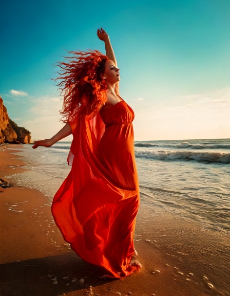femme rousse à la plage