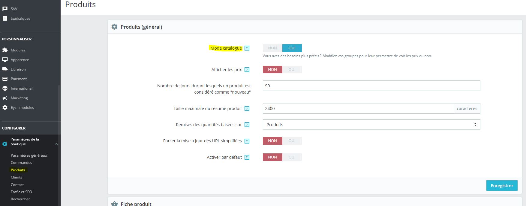 activation mode catalogue par produit