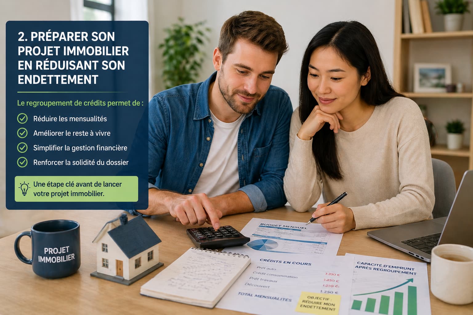Couple accompagné par un courtier pour optimiser son financement et réduire ses mensualités