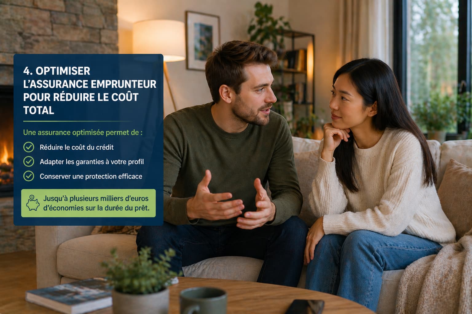 Couple discutant de son projet immobilier et de son financement avec une vision globale