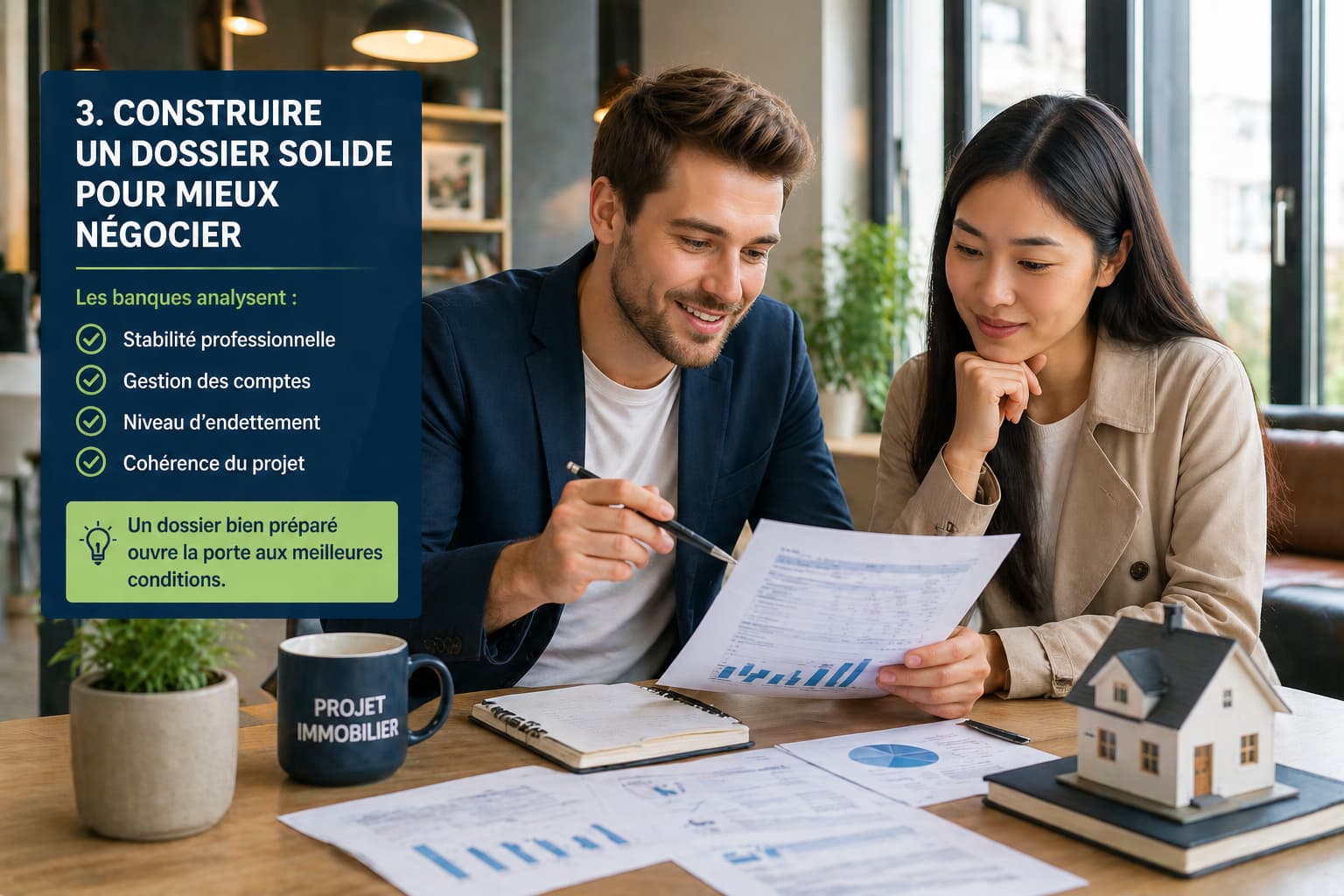 Couple soulagé après un regroupement de crédits avec mensualité réduite et budget équilibré