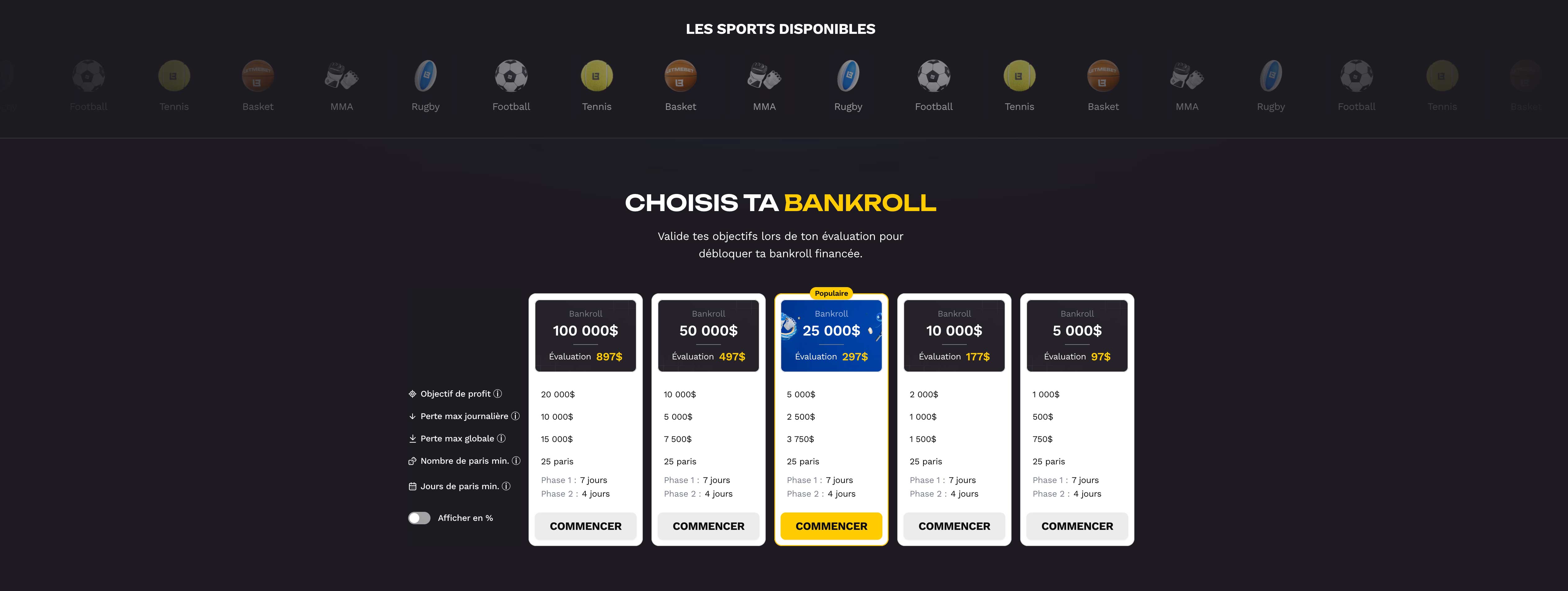 challenges sur le site Letmebet