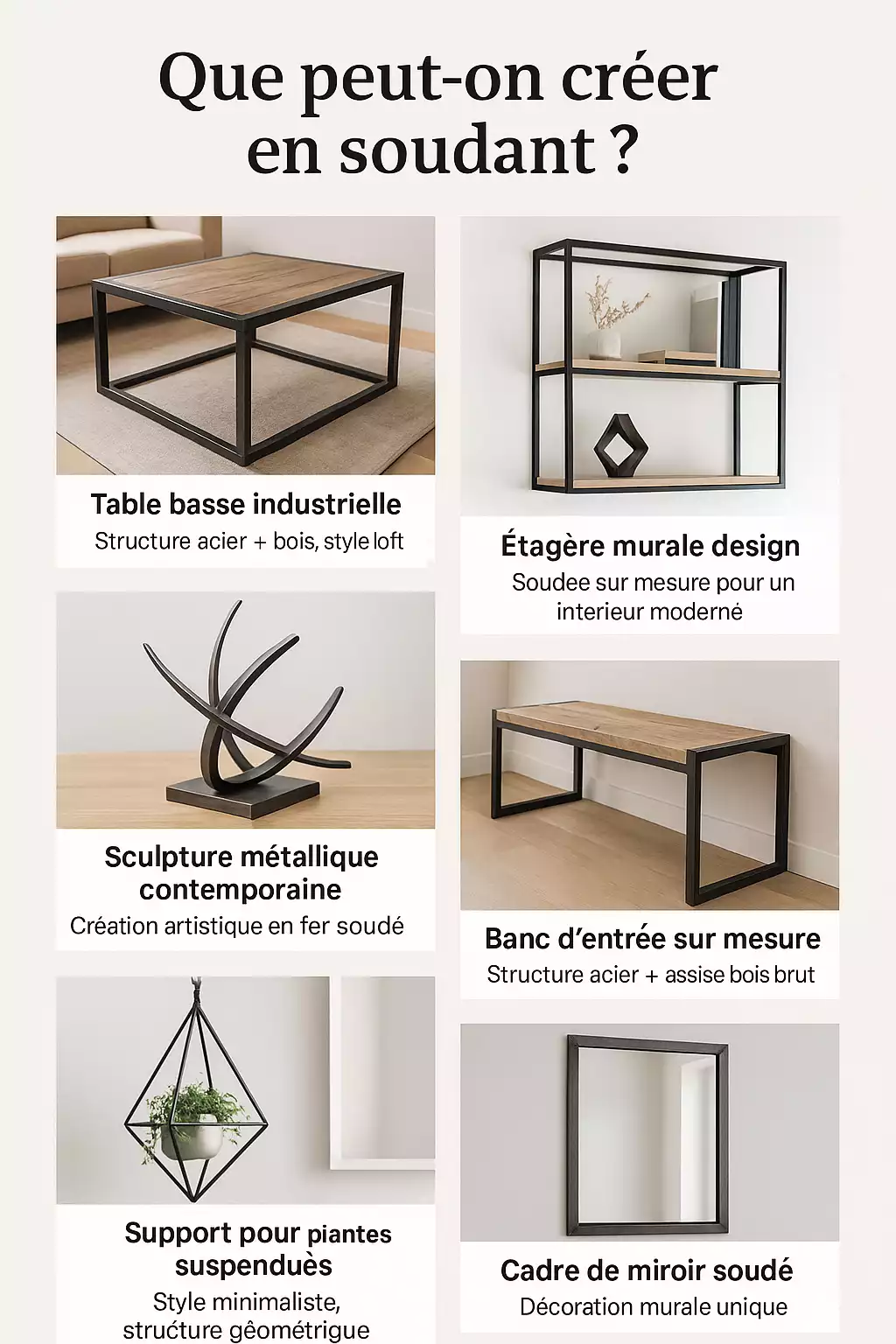 exemples de créations métalliques soudées pour projets DIY déco maison