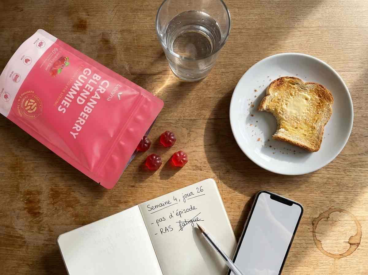Avis Leevna arnaque ou pas : la journaliste prend des notes au téléphone avec une cliente, sachet Leevna posé en arrière-plan.