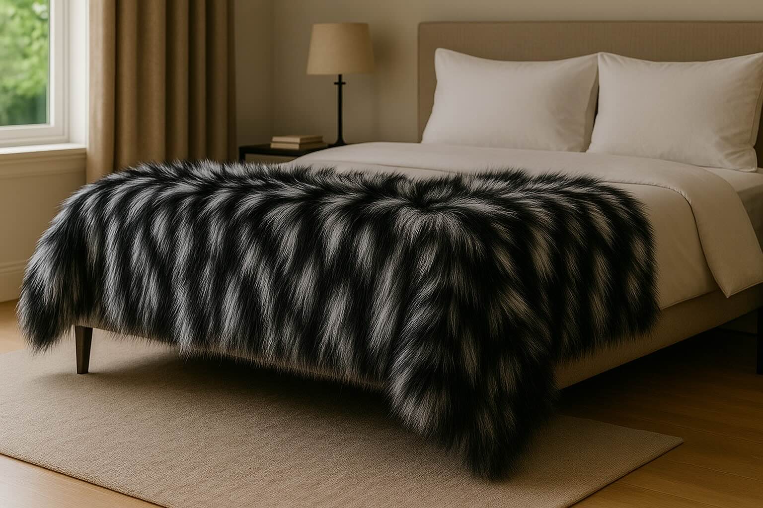 plaid en fourrure posé sur un lit plaid fourrure sur un lit