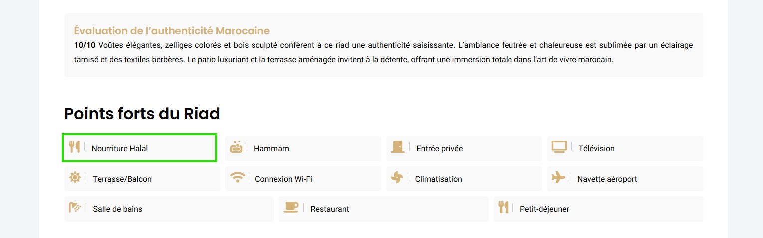 affichage de la nourriture halal sur riadhotel.fr